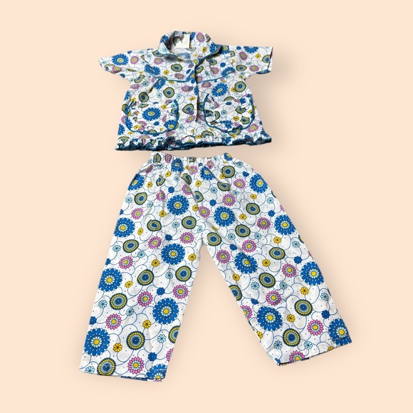 Vintage Other - Vintage Baby/Toddler Blue Yellow Pink Flower Button Down Pants Set Retro